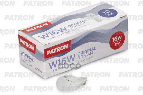 Лампа Накаливания 12V W16w 16W W2,1X9,5D Patron Original Stream 1 Шт. Пакет Plt15-12/16 PATRON арт. PLT15-12/16