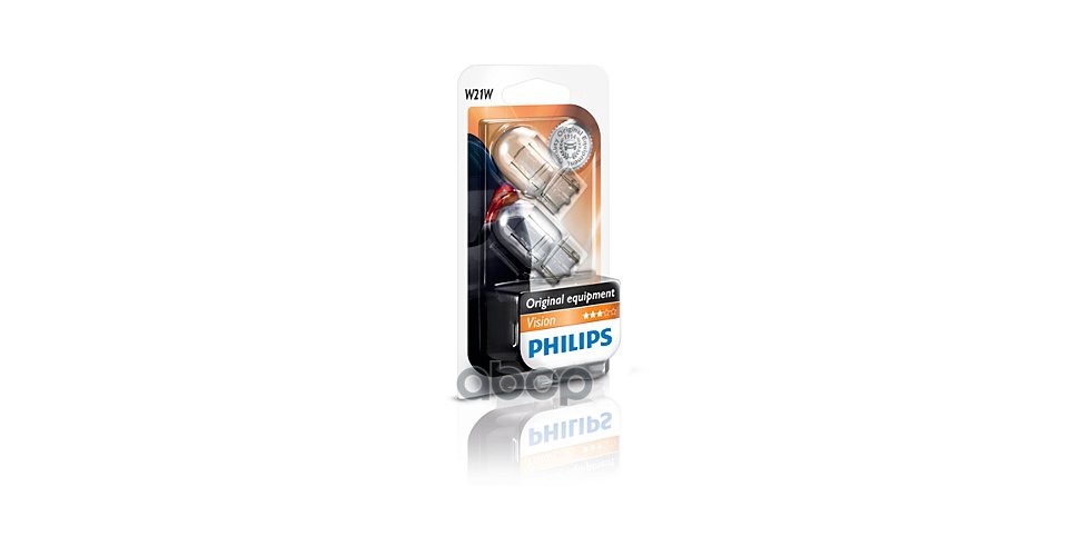 Лампа накаливания сигнальная W21W W3x16d Vision 12V 21W Блистер 2 шт Philips арт. 12065B2