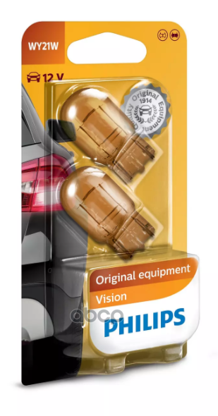 Лампа накаливания сигнальная WY21W W3x16q Vision 12V 21W Блистер 2 шт Philips арт. 12071B2