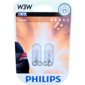 Лампа накаливания приборной панели W3W W2.1x9.5d Vision 12V 3W Блистер 2 шт Philips арт. 12256B2