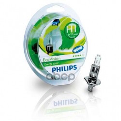 Лампа галогеновая головного света H1 P14.5s Long Life Eco Vision 12V 55W Блистер 2 шт Philips арт. 12258LLECOS2