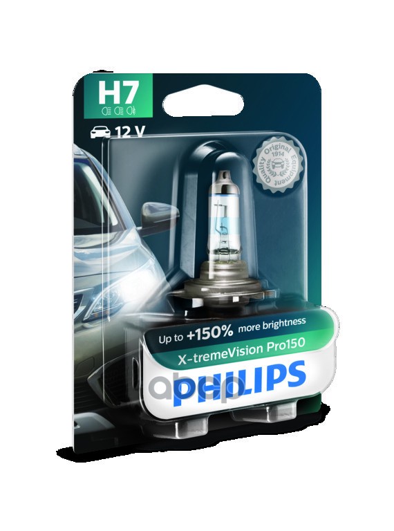 Лампа галогеновая головного света H7 PX26d 3400K X-treme Vision Pro150 12V 55W Блистер 1 шт Philips арт. 12972XVPB1