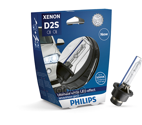 Лампа ксеноновая головного света D2S P32d-2 5000K White Vision 85V 35W Блистер 1 шт Philips арт. 85122WHV2S1