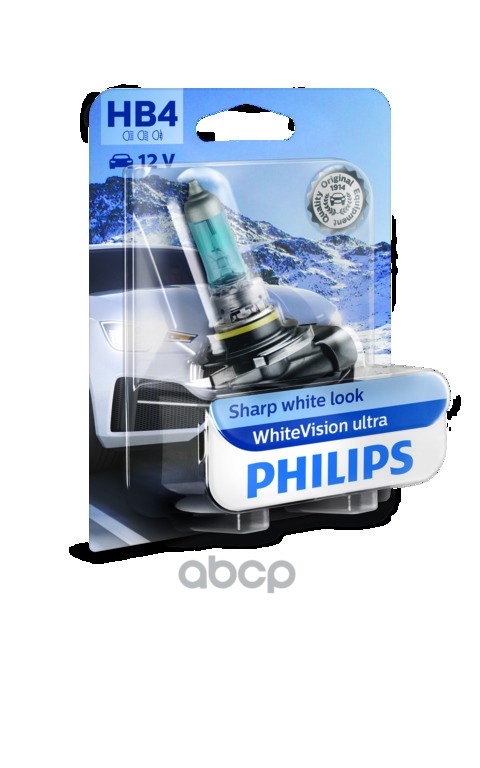 Лампа галогеновая головного света HB4 P22d 4200K White Vision Ultra 12V 51W Блистер 1 шт Philips арт. 9006WVUB1