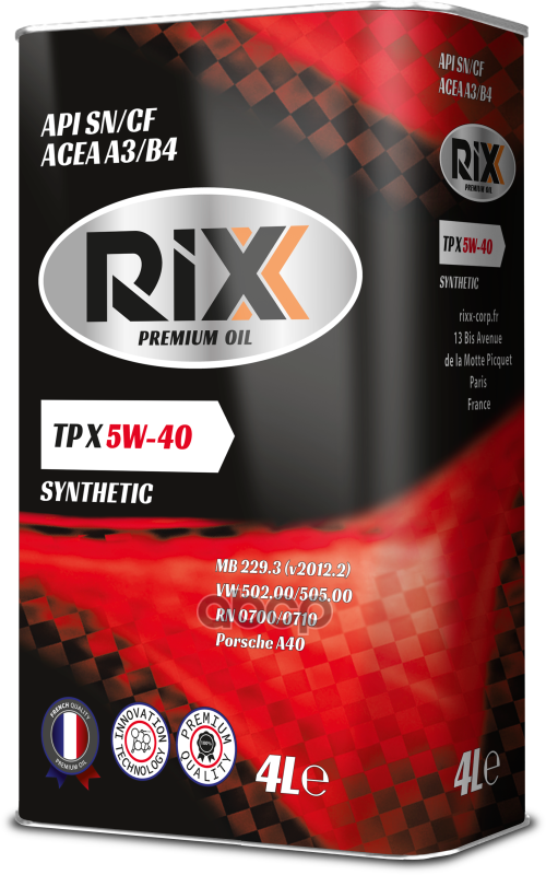 RIXX Синтетическое моторное масло RIXX TP X 5W-40 SN/CF ACEA A3/B4  4 л