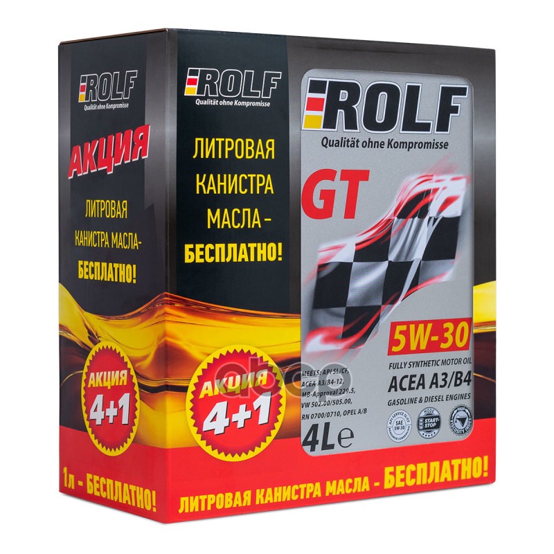 ROLF Масло моторное синтетическое GT 5W30 SL/CF, A3/B4 4л (металл) 4л по цене 3л