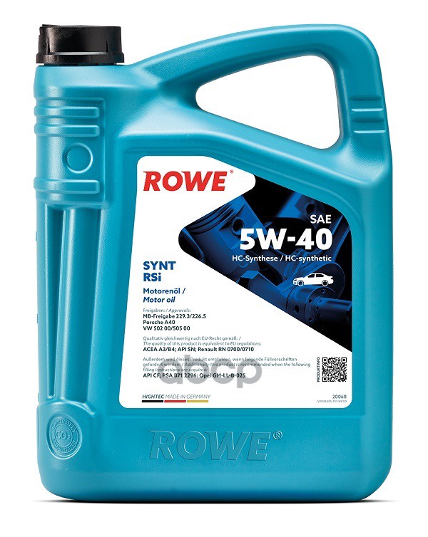 ROWE Масло моторное синтетическое Synt RS 5W40 SN/CF, A3/B4 5л
