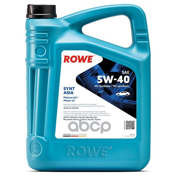 ROWE Масло Моторное Hightec Synt Asia Sae 5W-40 New 4Л