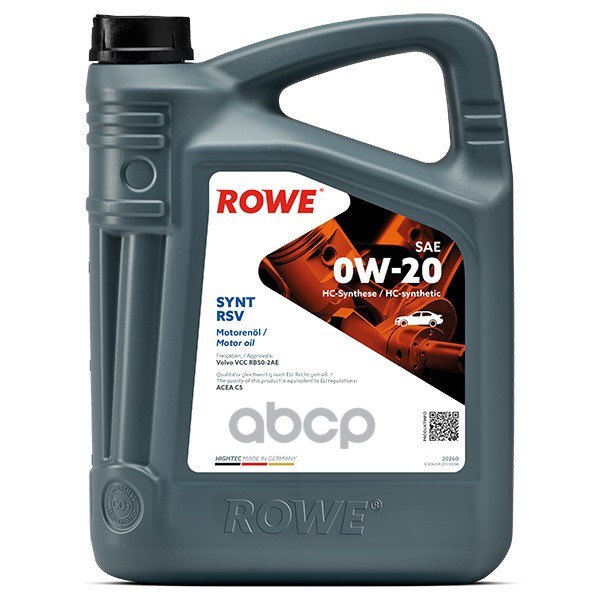 ROWE 20260-0050-99 Масло Моторное Hightec Synt Rsv 0W-20 (5Л) Rowe 20260005099