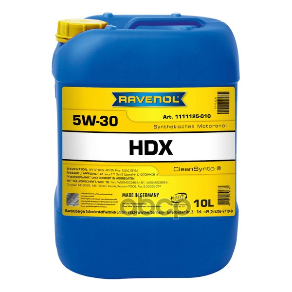 Моторное масло RAVENOL HDX SAE 5W-30 (10л) Ravenol арт. 4014835858633