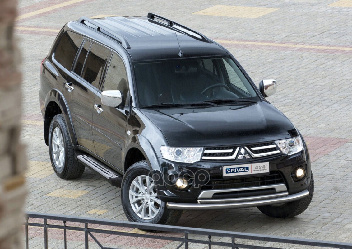 Порог Алюминиевый "Bmw-Style Круги" Mitsubishi Pajero Sport Ii Серебристый, Черный Rival D173al.4003.1 Rival арт. D173AL.4003.1