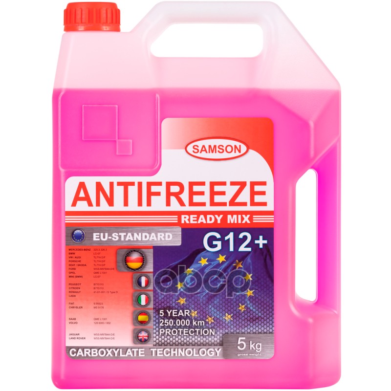 Антифриз, Готовый Раствор Eu-Standard G12+ Long Life Красный -37°C, 5Кг SAMSON арт. 800992