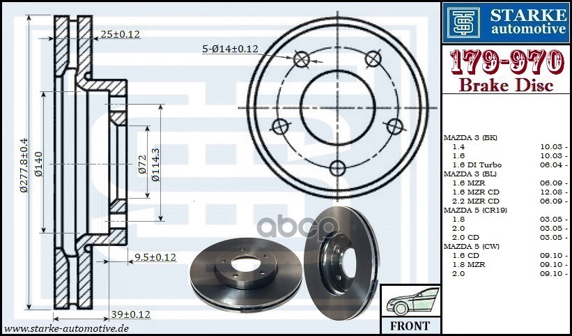 Диск Тормозной Mazda 3 Передний Starke 179-970 STARKE арт. 179-970