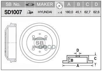 Барабан тормозной HYUNDAI ACCENT 03- (ТАГАЗ) SD1007 Sangsin brake арт. SD1007