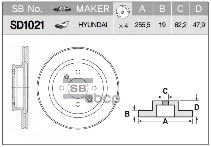 Диск тормозной HYUNDAI GETZ 1.1-1.6 02- с АБС передний SD1021 Sangsin brake арт. SD1021