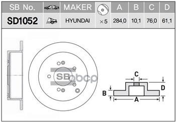 Диск тормозной Hyundai Santa Fe/Trajet/Tuscon 2.0-2.7 01 SD1052 Sangsin brake арт. SD1052