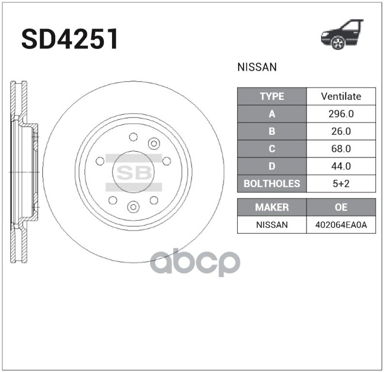 Диск тормозной передний NISSAN QASHQAI J11 13- Sangsin brake арт. sd4251