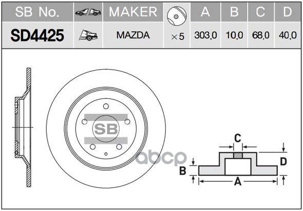 Диск тормозной задний Серия:HI-Q Диаметр:303мм. MAZDA CX-5 (KE, GH) Sangsin brake арт. SD4425