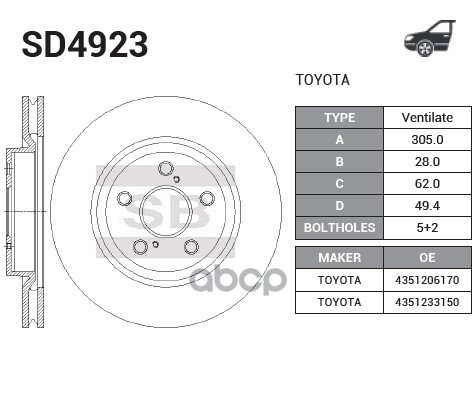 Диск тормозной передний Toyota Camry 2017- Sangsin brake арт. sd4923