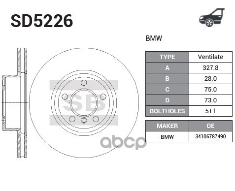 Тормозной диск  SD5226 Sangsin brake арт. SD5226