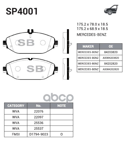 Колодки тормозные дисковые перед Sangsin brake арт. SP4001