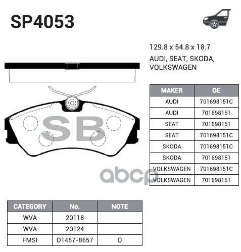 Колодки передние VW TRANSPORTER IV SP4053 Sangsin brake арт. SP4053