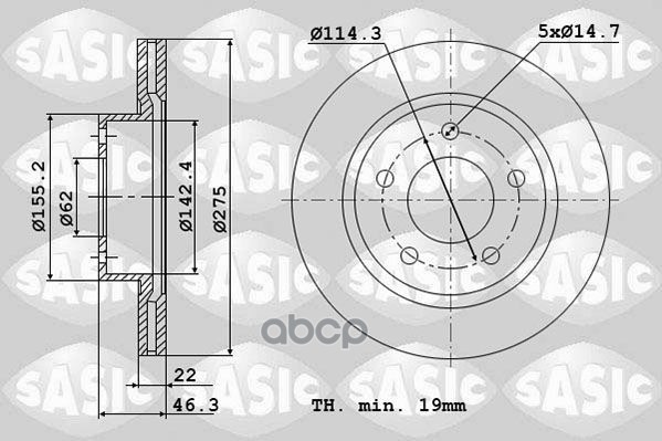 Диски тормозные комплект 2шт TOYOTA AURIS / COROLLA E15 1.4/1.6 07- 6106131 Sasic арт. 6106131