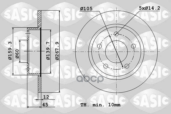 Диски тормозные комплект 2шт CHEVROLET CRUZE/OPEL ASTRA J R15 09- 6106254 Sasic арт. 6106254