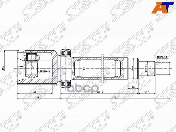 Шрус (Спереди/ Справа/ Внутр) Ford Fiesta 02-08 / Fusion 02-12 Sat арт. FD-414