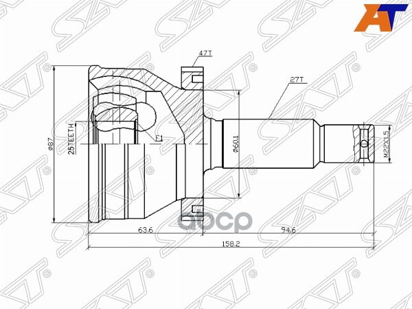 Шрус (Спереди/ Наруж) Hyundai Sonata 98-13 / Kia Optima 00-05 / Hyundai Trajet 04-08 / Kia Magentis Sat арт. HY-11A47