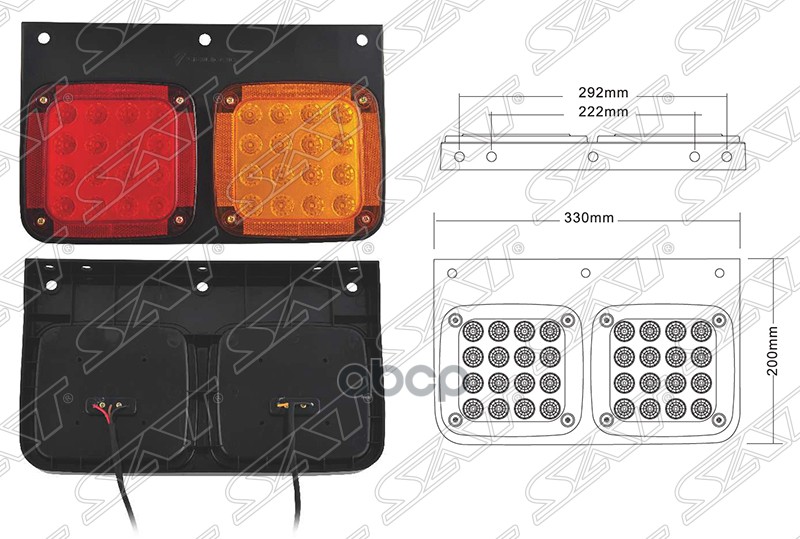 Фонарь Задний Universal 24V (330X200x40mm) Диодный, Корпус Пластик, Комплект Lh+Rh Sat арт. SD-2001-24V