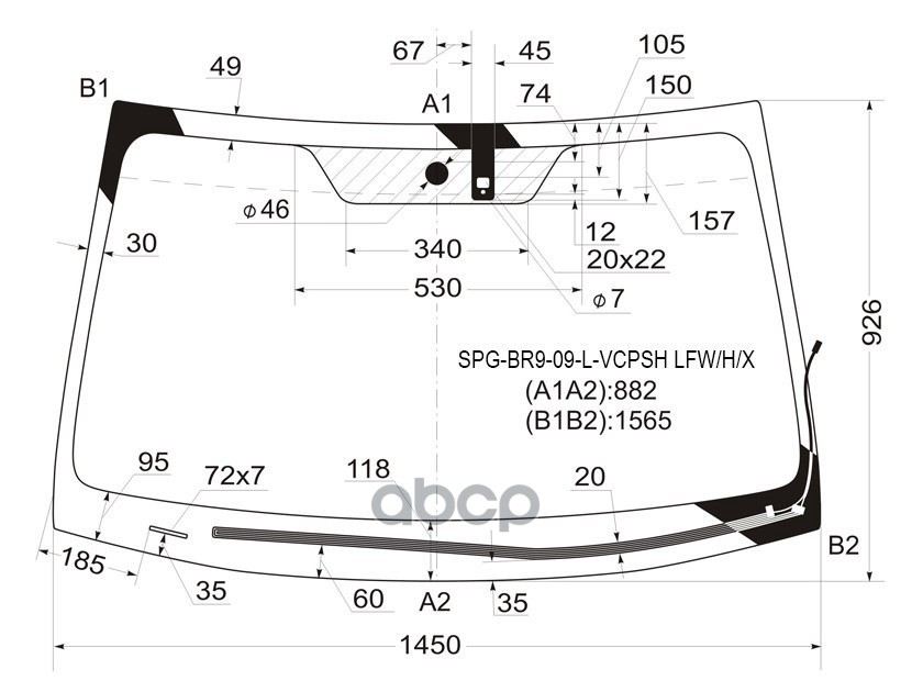 Стекло лобовое (Обогрев щеток/ Датчик дождя) Subaru Legacy 09-15 / Outback 09-15 Sat арт. SPG-BR9-09-L-VCPSH LFW/H/X