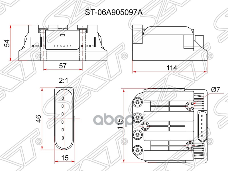 Катушка зажигания Skoda Octavia 96-10 / Volkswagen Golf 97-06 (Модуль) Sat арт. ST-06A905097A