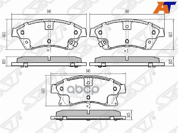 Колодки тормозные (Спереди) Chevrolet Aveo 02- / Cruze 09-15 Sat арт. ST-13301207