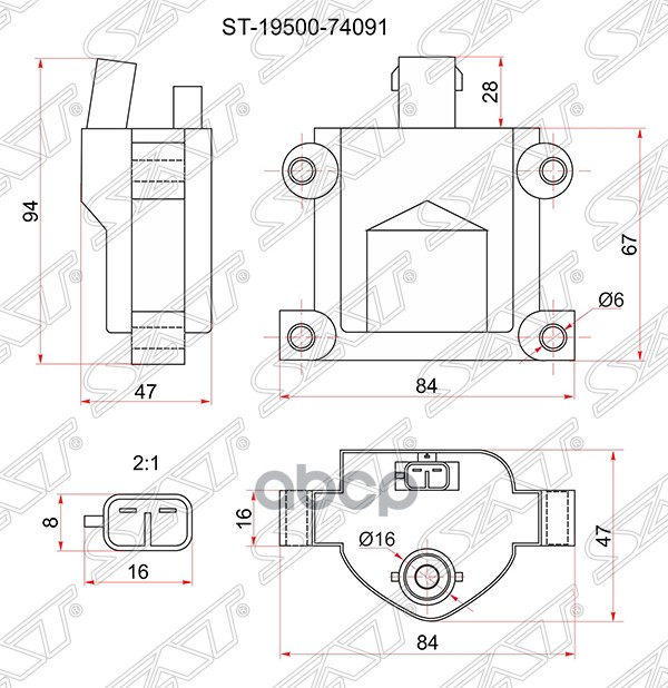Катушка зажигания TOYOTA CALDINA ST195/190/CARINA AT190/CORONA ST190 (модуль) Sat арт. ST-19500-74091