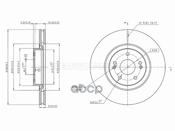 Диск тормозной (Спереди) Chery Tiggo 4 17-19 / Tiggo 8 19-22 / Exeed LX 17- / Jaecoo J7 23- Sat арт. ST-25-0046