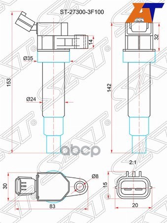 Катушка зажигания Hyundai ix35 09-15 / Santa Fe 05-21 D4FD;D4FE;D4HB;G4KA;G4KD;G4KE;G4KF;G4KH;G4KJ;G Sat арт. ST-27300-3F100