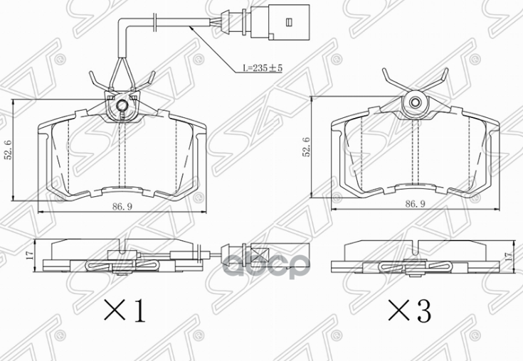 Колодки тормозные (Сзади) Audi A3 96-13 / A4 94-09 / A6 94-08 / A8 94-05 / Citroen Berlingo 96-22 / Sat арт. ST-28-0073