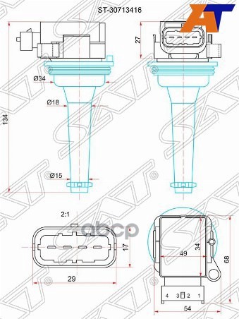 Катушка зажигания VOLVO S40/S70/V70/XC90 02-12 Sat арт. ST-30713416