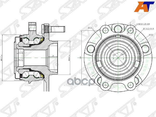 Ступичный узел Nissan Murano 07-16 / Teana 08-20 (ABS/ Справа=Слева/ Спереди) Sat арт. ST-40202-JP11A