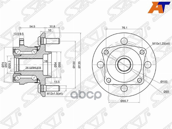 Ступичный узел Toyota Allion (T240) 01-07 / Caldina 97-07 (Справа=Слева/ Сзади/ 4WD) Sat арт. ST-42410-12240