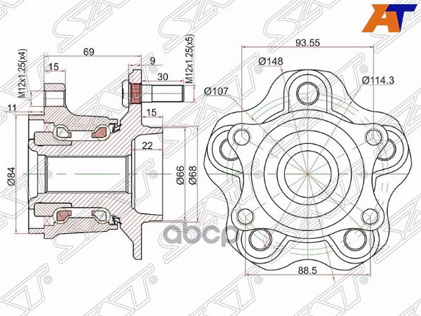 Ступичный узел Nissan Qashqai 06-10 / X-Trail 07-11 (Справа=Слева/ Сзади/ 4WD) Sat арт. ST-43202-JG200