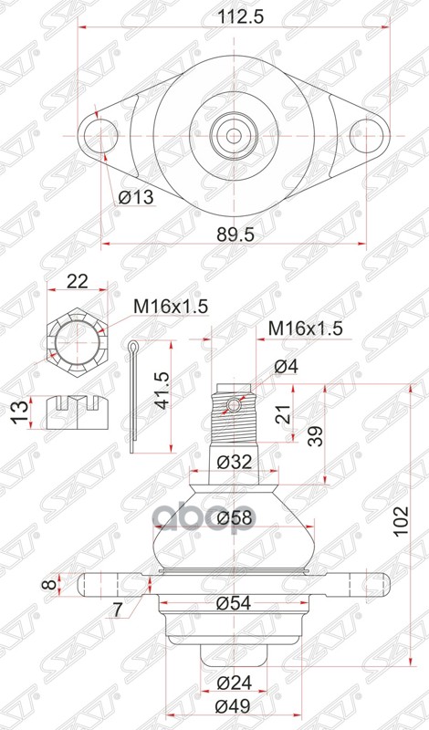 Шаровая опора нижняя FR TOYOTA Estima 90-99 Sat арт. ST-43330-29235