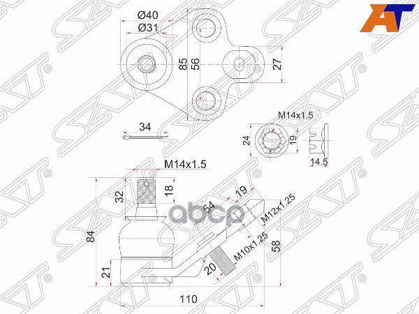 Шаровая опора Toyota Allion (T240,T260) 01-21 / Avensis 97-08 Sat арт. ST-43330-29425