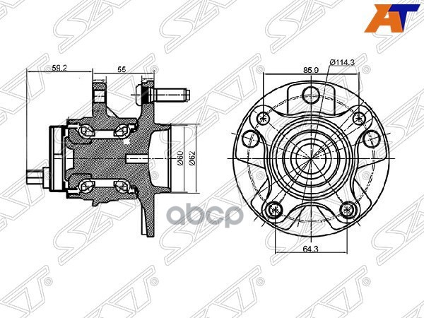 Ступичный узел Toyota Crown 03-12 / Lexus GS 05-12 (Справа/ Спереди) Sat арт. ST-43550-30010