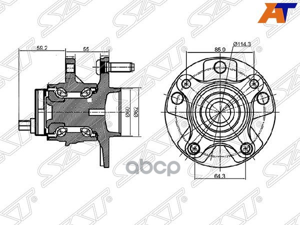 Ступичный узел Lexus GS 05-12 / Toyota Mark X 04-19 (ABS/ Слева/ Спереди) Sat арт. ST-43560-30010