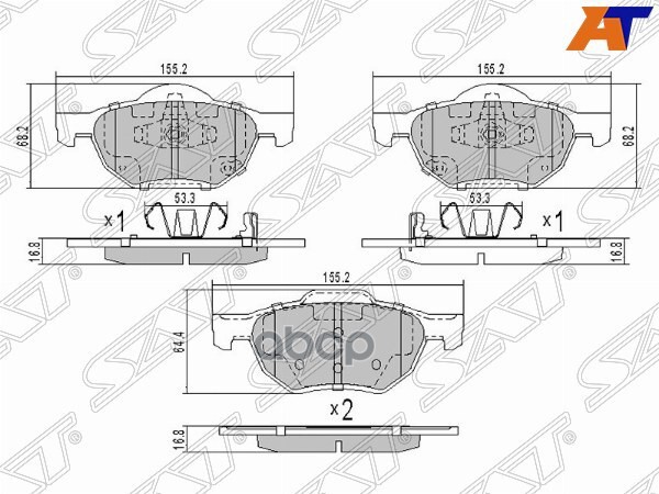 Колодки тормозные (Спереди) Honda Accord 02-20 Sat арт. ST-45022-SEA-E01