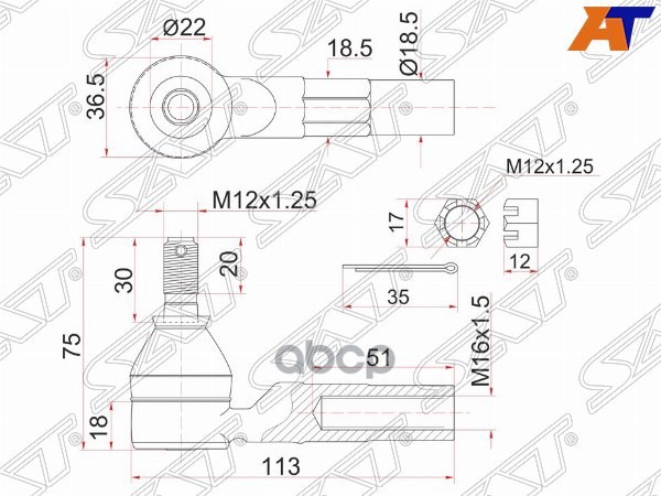 Рулевой наконечник Toyota Corsa 90-99 / Cynos 91-99 Sat арт. ST-45046-19206