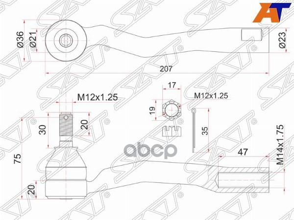 Наконечник рулевой TOYOTA AVENSIS 00- RH Sat арт. ST-45046-29365