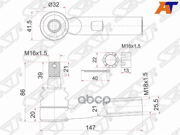 Рулевой наконечник Toyota Dyna 95-99 Sat арт. ST-45046-29405